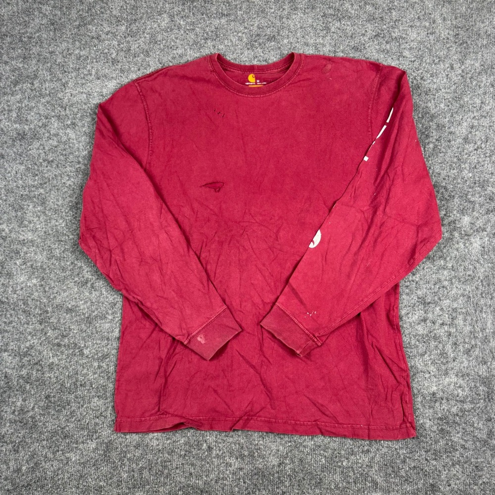 Carhartt T-Shirt Mens Size M Red Long Sleeve Graphic Original Fit Distressed